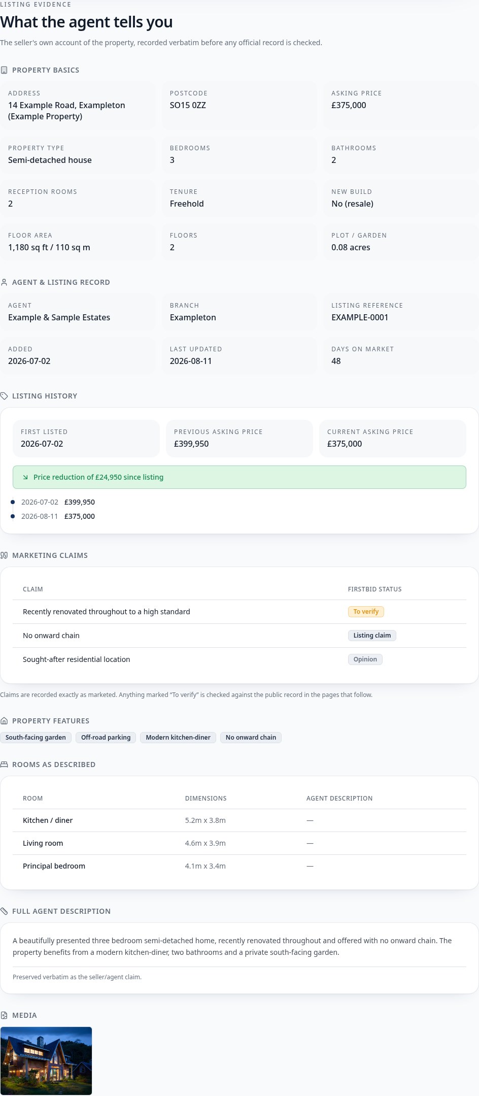 FirstBid report Listing section